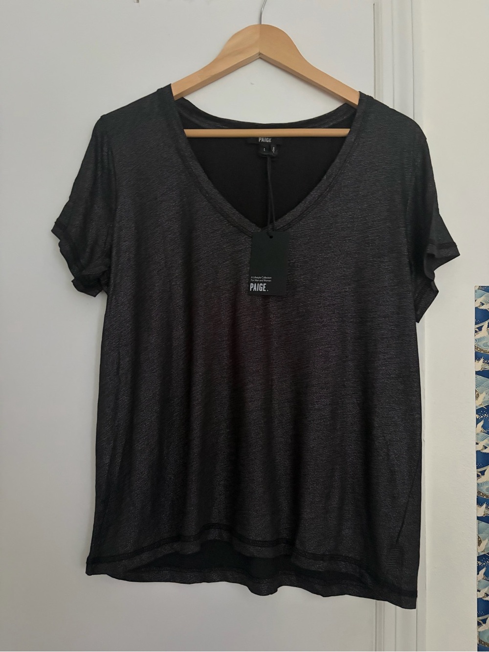 PAIGE Black Shimmer Short Sleeve V-Neck Tee